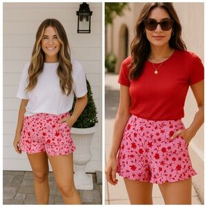 NWT LIKELY x SHOPBOP Stevie Shorts Pink Red Floral Ruffle Size 12
